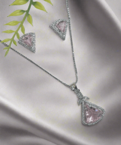 Aqua Pink Pendant Set with Earrings and silver Plated chain - Garimas