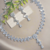 Silver Plated American Diamond Necklace Sets With White Stone - Garimas