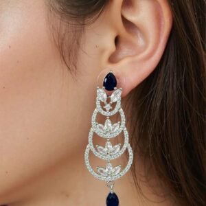 Black Stone with American Diamond Earring - Garimas