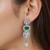 Green Stone with American Diamond Drop Earring - Garimas