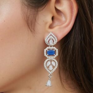 Blue Stone with American Diamond Drop Earring - Garimas