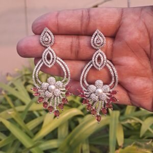Pink American Diamond Studded Crystal Brass Drops & Danglers - Garimas