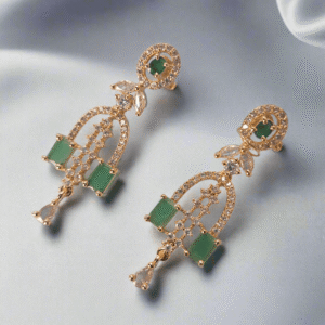 Gold Plated Green Stone with American Diamond Earring - Garimas