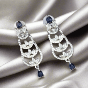 Black Stone with American Diamond Earring - Garimas