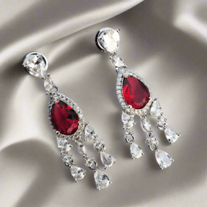 Red Stone with American Diamond studded contemporary drop earrings - Garimas