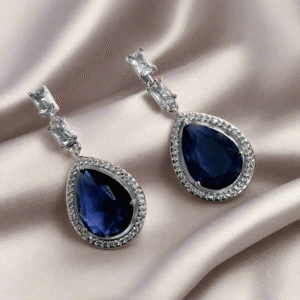 Aqua Blue Stone American Diamond Brass Drops - Garimas