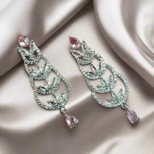 Aqua Pink Stone with American Diamond Earring - Garimas
