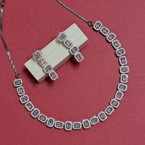Black Rose Gold Plated American Diamond Necklace Sets With White Stone - Garimas