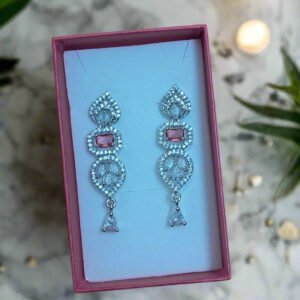 Pink Stone with American Diamond Drop Earring | Garimas Lifestyle