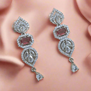 Pink Stone with American Diamond Drop Earring | Garimas Lifestyle