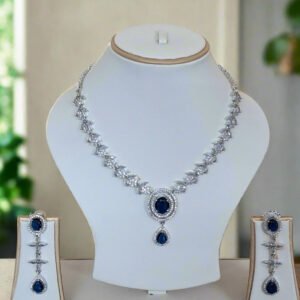 Silver Plated American Diamond Necklace Sets With Blue Stone | Garimas Lifestyle