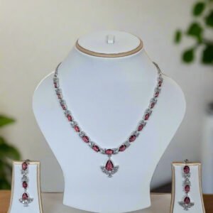 Silver Plated American Diamond Necklace Sets With Pink Stone | Garimas Lifestyle