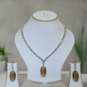 Silver Plated Aqua yellow Stone American Diamond Necklace Sets | Garimas Lifestyle