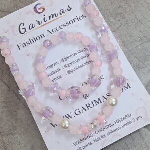 Purple Pink Glass Beads Necklace and Bracelet Set for Girls | GARIMAS