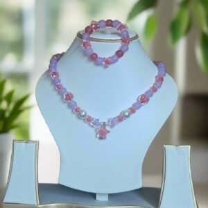 Purple and Pink Glass Beads Necklace and Bracelet Set for Girls | GARIMAS