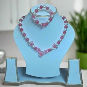 Pink Pearl Beads Necklace and Bracelet Set for Girls | GARIMAS