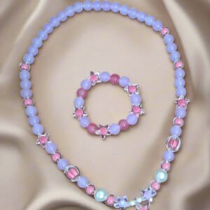 Purple and Pink Glass Beads Necklace and Bracelet Set for Girls | GARIMAS