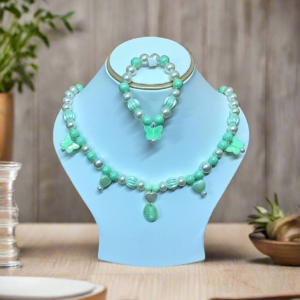 Green Pearl Beads Necklace and Bracelet Set for Girls | GARIMAS