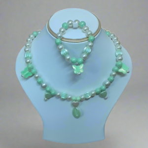 Green Pearl Beads Necklace and Bracelet Set for Girls | GARIMAS