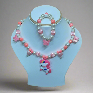 Pink Pearl Beaded Unicorn Necklace and Bracelet Set for Girls | GARIMAS