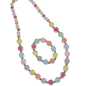 Colorful beaded necklace on a white background