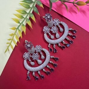 Purple American Diamond Dangler Earring Chadbali - Garimas