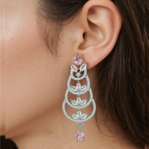 Aqua Pink Stone with American Diamond Earring - Garimas