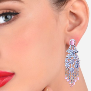 Aqua Pink Stone with American Diamond Earring | Garimas Lifestyle