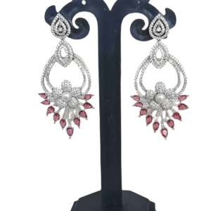 Pink American Diamond Studded Crystal Brass Drops & Danglers | Garimas Lifestyle