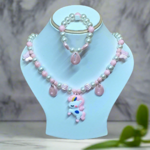 Baby Pink Pearl Beaded Unicorn Necklace and Bracelet Set for Girls | GARIMAS