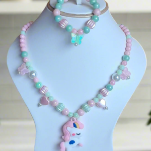Green and Pink Beads Necklace and Bracelet Set for Girls | GARIMAS