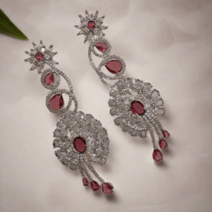 Pink American Diamond Studded  Crystal Brass Drops & Danglers | Garimas Lifestyle