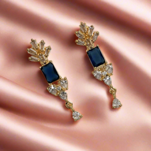 Gold Plated Blue Stone with American Diamond Earring | Garimas Lifestyle