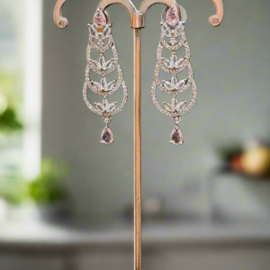 Aqua Pink Stone with American Diamond Earring | Garimas Lifestyle