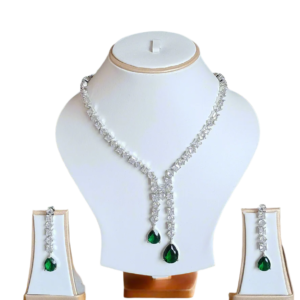 Silver Plated American Diamond Necklace Sets With Green Stone | Garimas Lifestyle