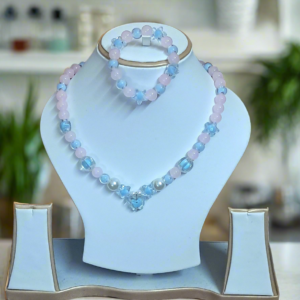 Pink Glass Beads Necklace and Bracelet Set for Girls | GARIMAS
