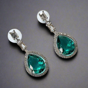 Aqua Green Stone American Diamond Brass Drops | Garimas Lifestyle