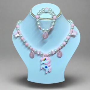 Baby Pink Pearl Beaded Unicorn Necklace and Bracelet Set for Girls | GARIMAS