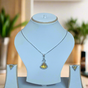 Pendant Set  CZ Studded and silver Plated chain Aqua yellow | Garimas Lifestyle