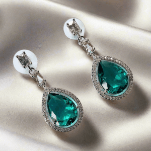 Aqua Green Stone American Diamond Brass Drops - Garimas
