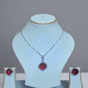 Rhodium-Plated Ruby & CZ Studded Pendant Necklace Set | Garimas Lifestyle