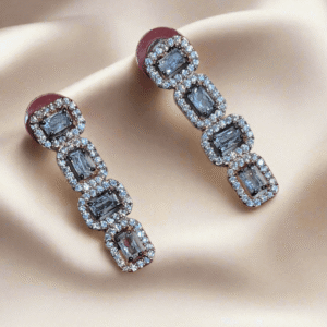 Black Rose Gold Plated American Diamond Necklace Sets With White Stone - Garimas