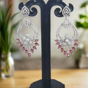 Pink American Diamond Studded Crystal Brass Drops & Danglers | Garimas Lifestyle