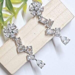 Silver Plated American Diamond Necklace Sets With White Stone - Garimas