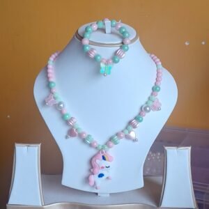 Green and Pink Beads Necklace and Bracelet Set for Girls | GARIMAS