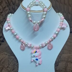 Baby Pink Pearl Beaded Unicorn Necklace and Bracelet Set for Girls | GARIMAS