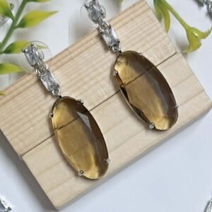 Silver Plated Aqua yellow Stone American Diamond Necklace Sets - Garimas