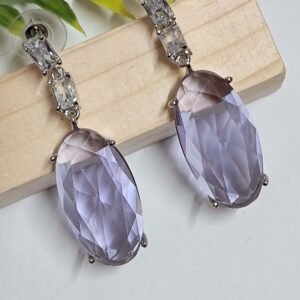 Silver Plated Aqua Purple Stone American Diamond Necklace Sets - Garimas