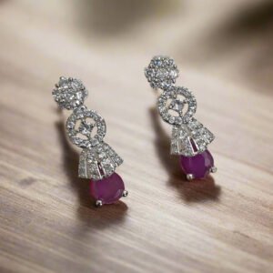 Silver Plated Pink American Diamond Drop Earrings | Garimas