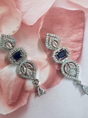 Blue Stone with American Diamond Drop Earring - Garimas